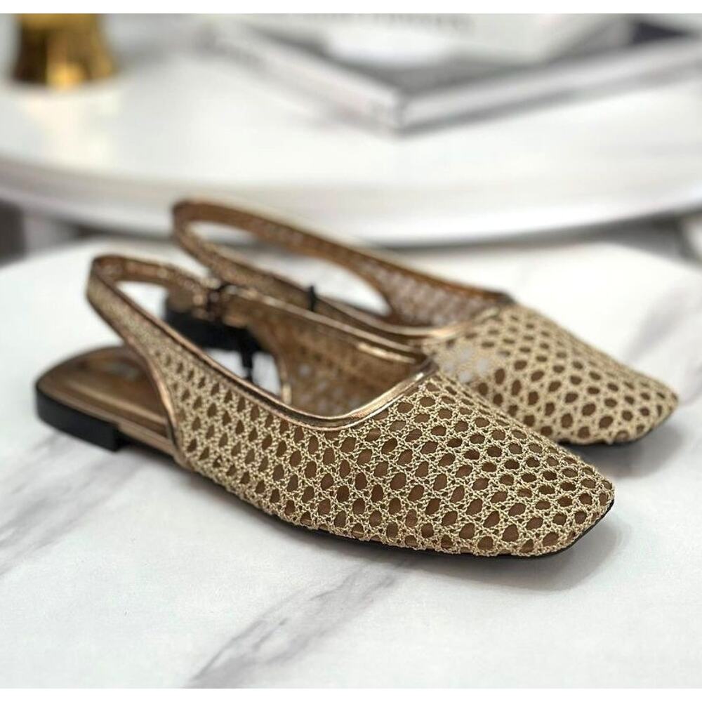 LAST ONE!!! ZARA Metallic Braided Slingback Flats Gold NWT Ballerina US 7.5 - Picture 8 of 16